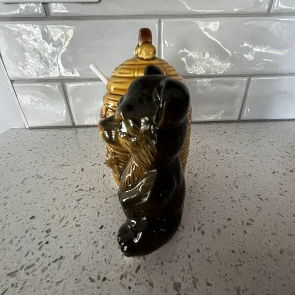 Vintage Kitschy Honey Bear Beehive Honey Ceramic Pot Jar Server w/Spoon - Picture 3 of 8